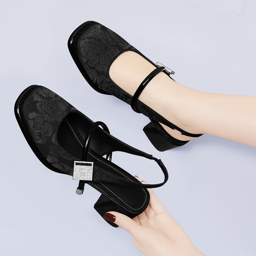 Damen Slingback-Pumps mit modischem Schmuckdetail und komfortablem Blockabsatz EB