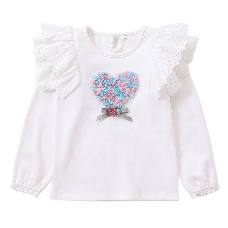 Mädchen Sweatshirt mit Rüschen und floralem Herzmotiv EB