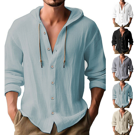 Herren lässiges Kapuzenshirt mit Knopfleiste und strukturierter Oberfläche EB