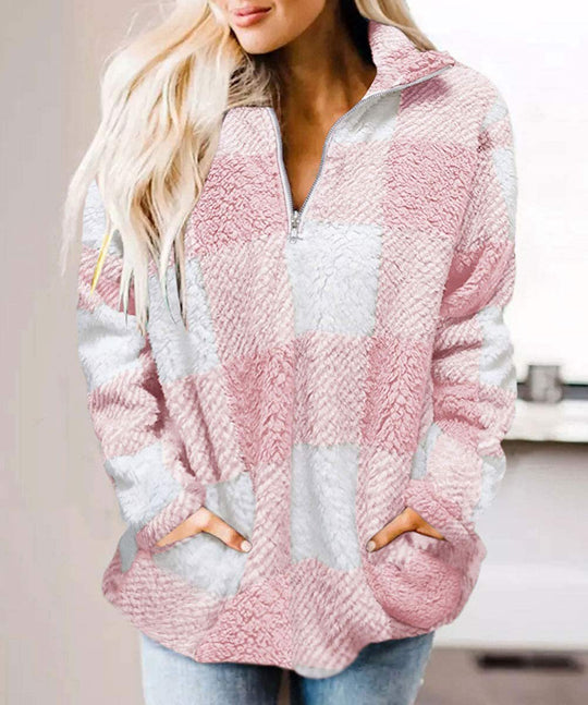 Damen gemütlicher Fleece-Pullover mit hochgeschlossenem Kragen EB