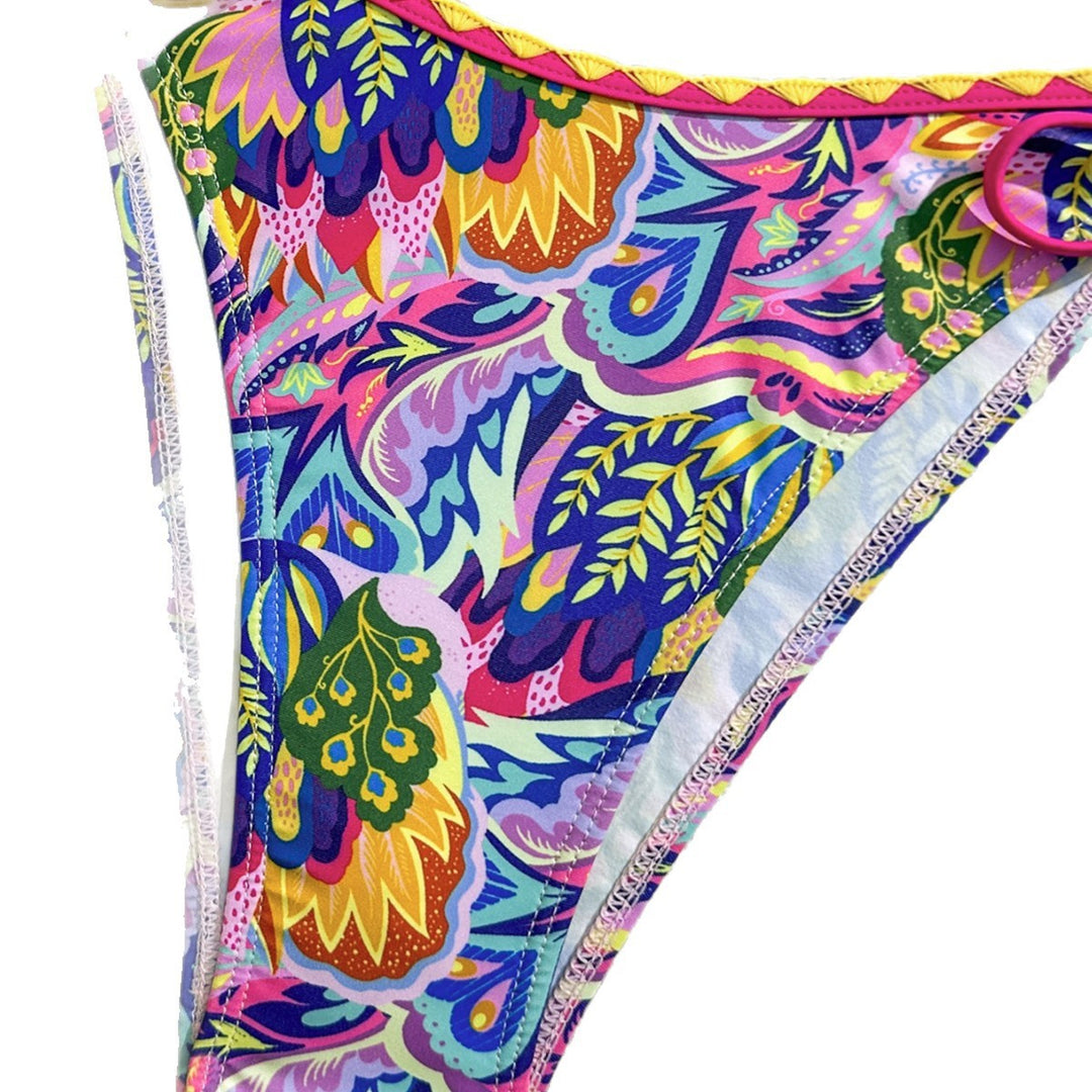 Damen Triangel-Bikini mit buntem Muster und verspielten Bindebändern EB
