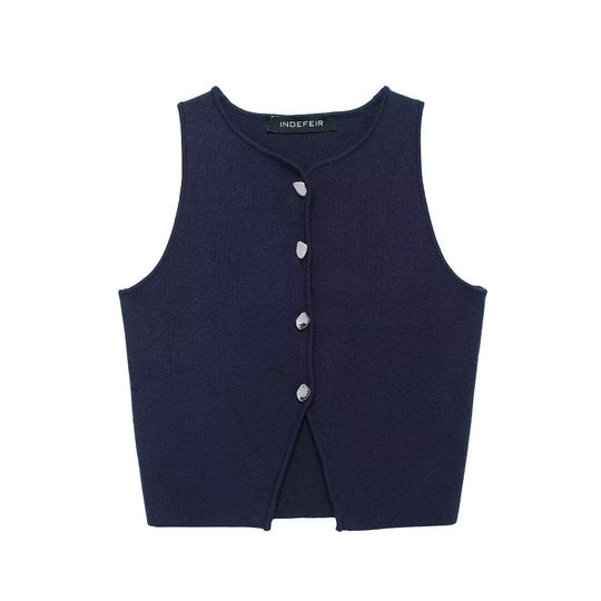 Damen ärmelloses Strickoberteil mit Knopfdetails EB
