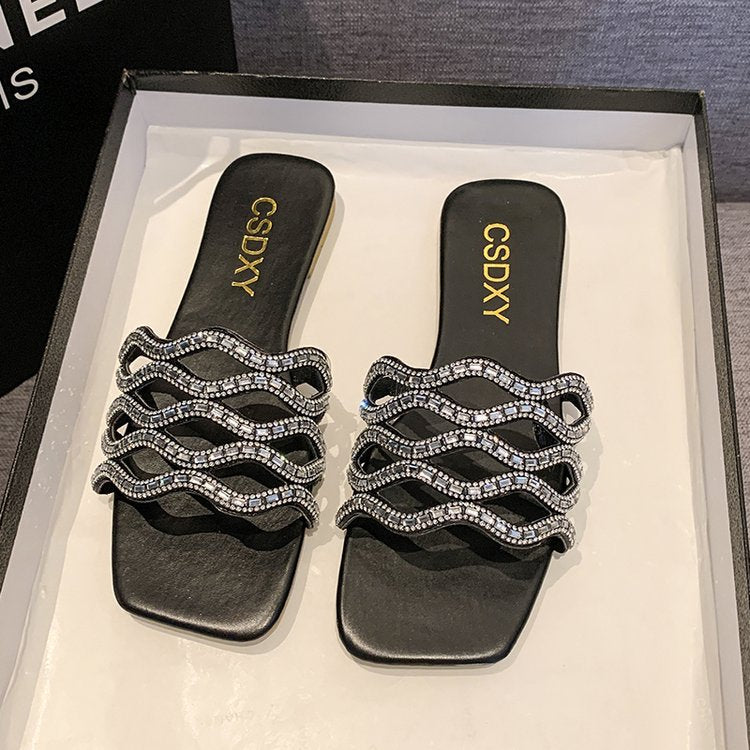Damen Glamouröse Sandalen mit geschwungenem Rhinestone-Akzent EB
