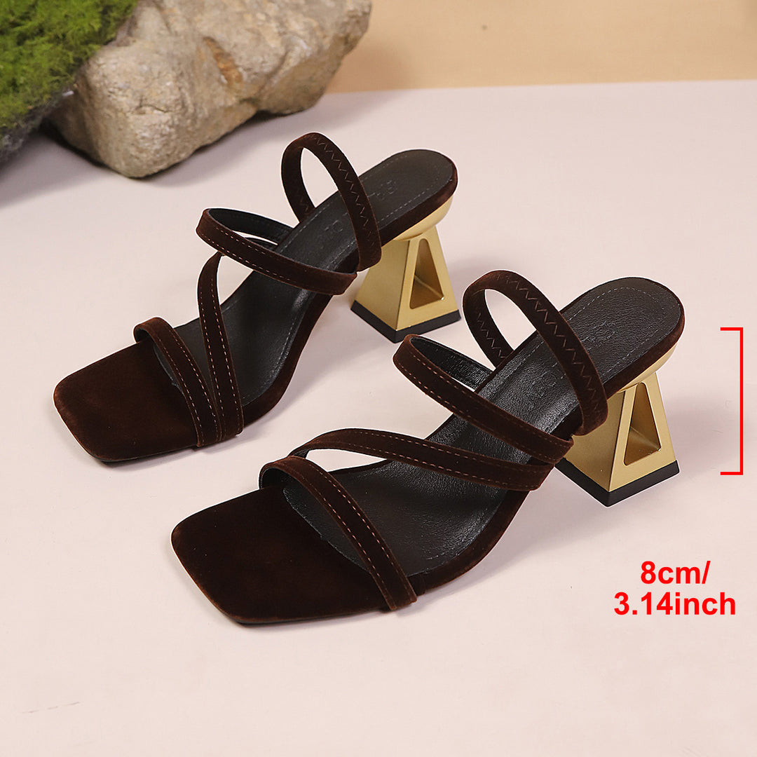 Damen Elegante High Heel Sandalen mit Ripp-Textur und modischem Design EB