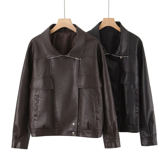 Damen Kunstlederjacke mit lässigem Schnitt und praktischen Taschen EB