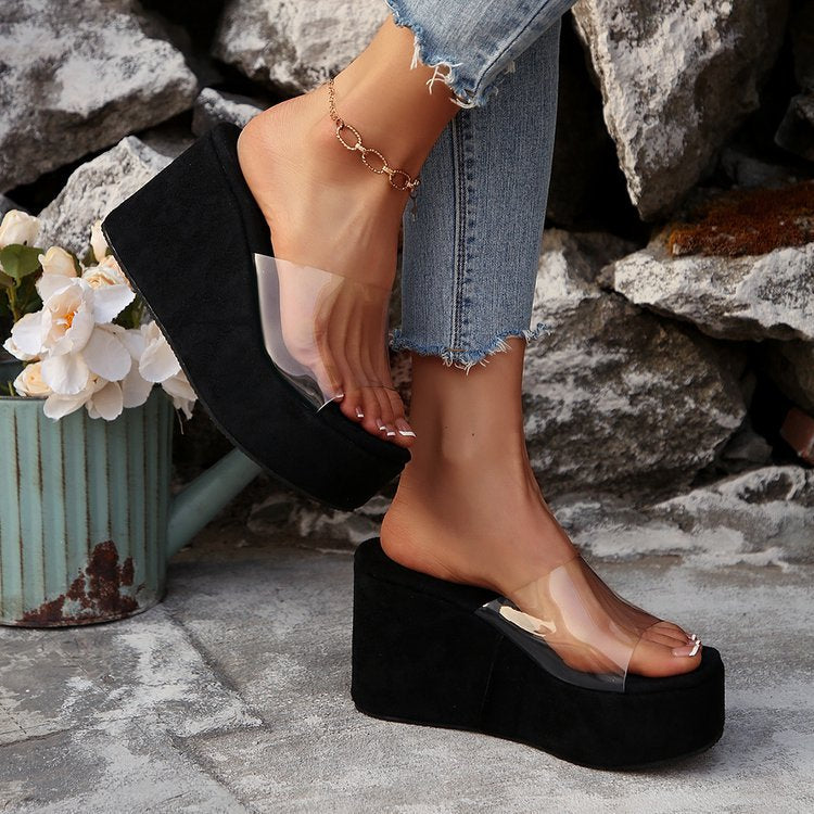 Damen Wedge-Pantoletten mit transparentem Obermaterial und komfortabler Sohle EB