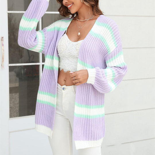 EB | Cardigan mit Streifen Weiche Strickware Lässiger und Farblicher Look