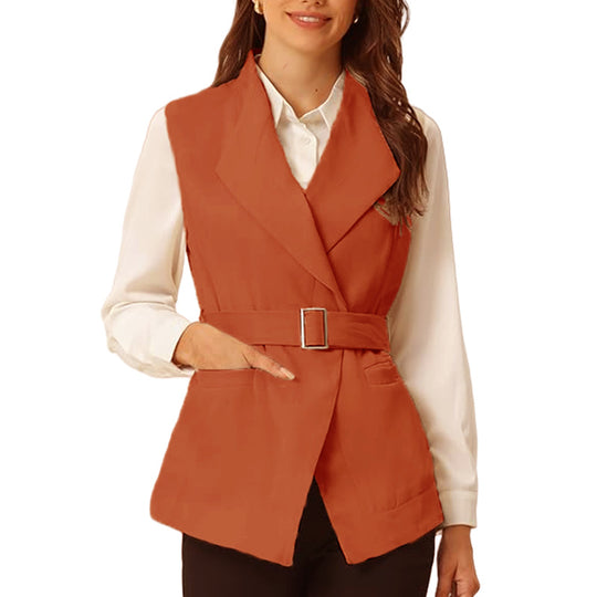Damen eleganter taillierter Weste mit schicker Gürtelakzent EB