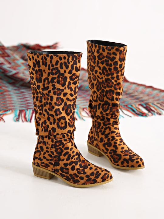 Damen Modische Stiefel im Leo-Design mit elastischem Schaft EB
