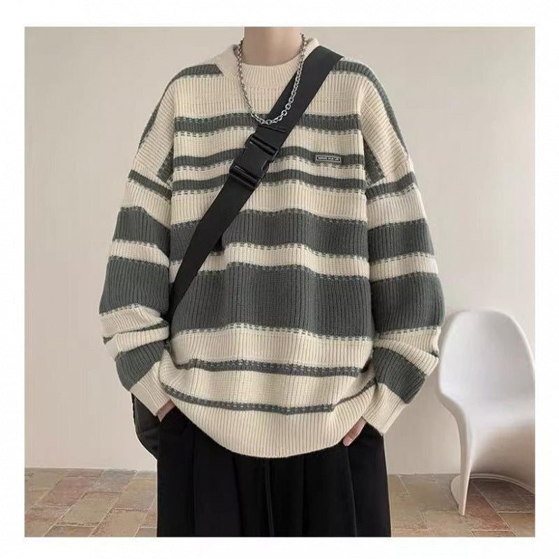 Damen Oversized Casual Strickpullover mit gestreiftem Design EB
