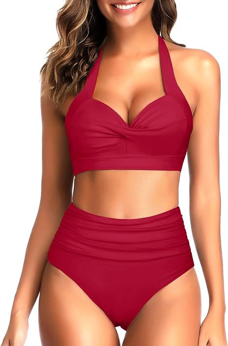 Damen Hochgeschnittener Bikini mit raffiniertem Oberteil EB