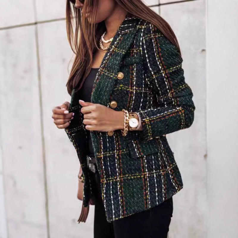 Damen nan eleganter Tweed-Blazer mit Doppelknopf, strukturierter Webung und aufgesetzten Taschen EB