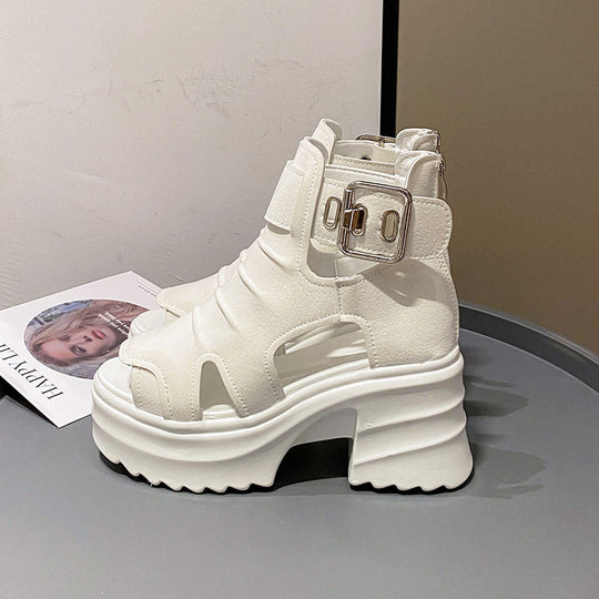 Damen Plateau-Sandalen mit offenem Design und verstellbarem Riemen EB