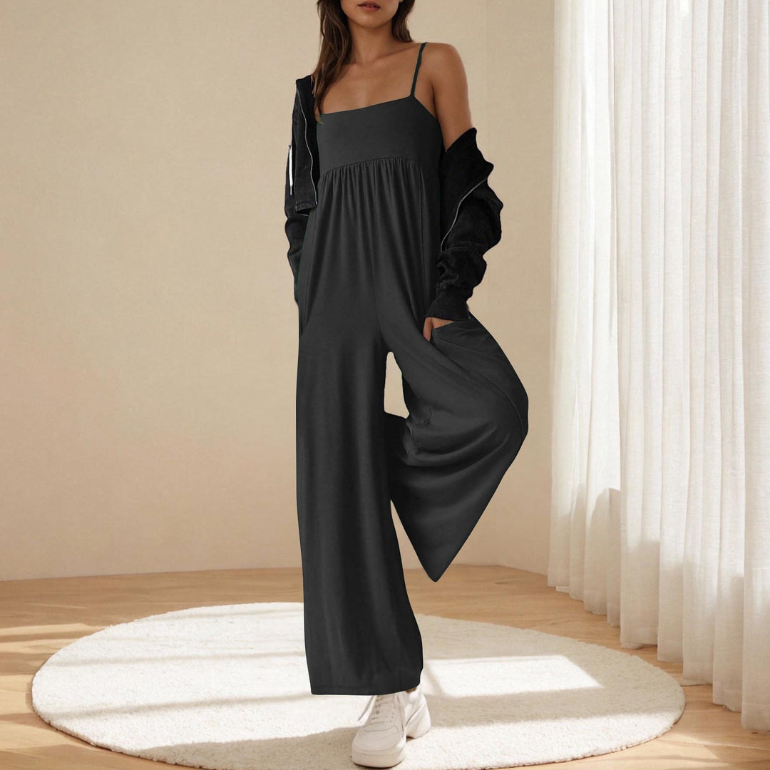 Damen lässiger Jumpsuit mit weitem Bein und schmalen Spaghetti-Trägern EB
