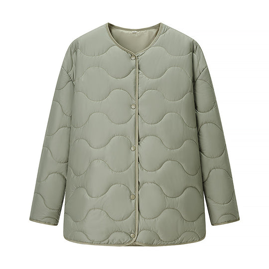 Damen gesteppte Steppjacke mit Rundhalsausschnitt und modernen Druckknöpfen EB