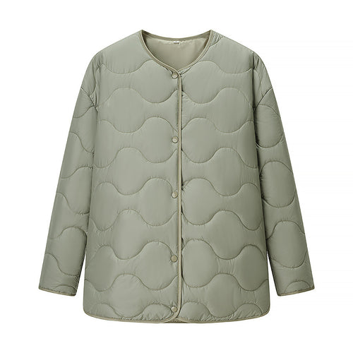 Damen gesteppte Steppjacke mit Rundhalsausschnitt und modernen Druckknöpfen EB