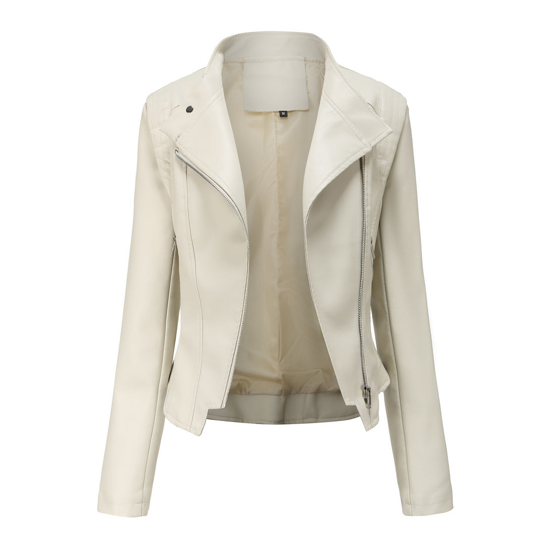 Damen nan kurze taillierte Bikerjacke aus Kunstleder mit asymmetrischem Reißverschluss EB