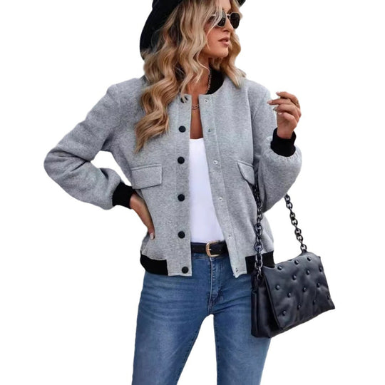 Damen Bomberjacke mit Taschen und kontrastierendem Kragen EB