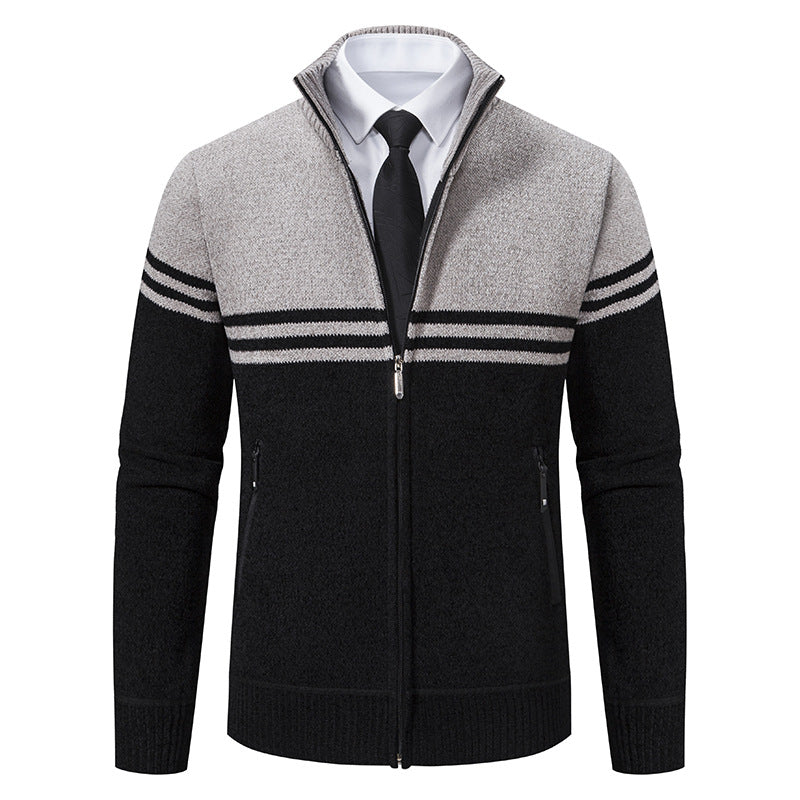Herren sportliche und modische Strickjacke mit Reißverschluss und kontrastierenden Streifen EB