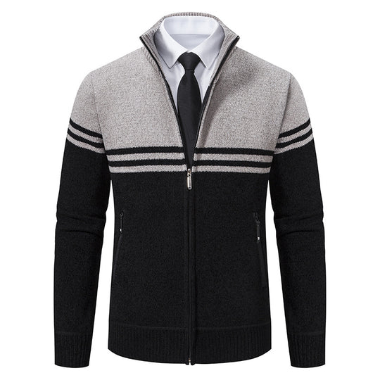 Herren sportliche und modische Strickjacke mit Reißverschluss und kontrastierenden Streifen EB