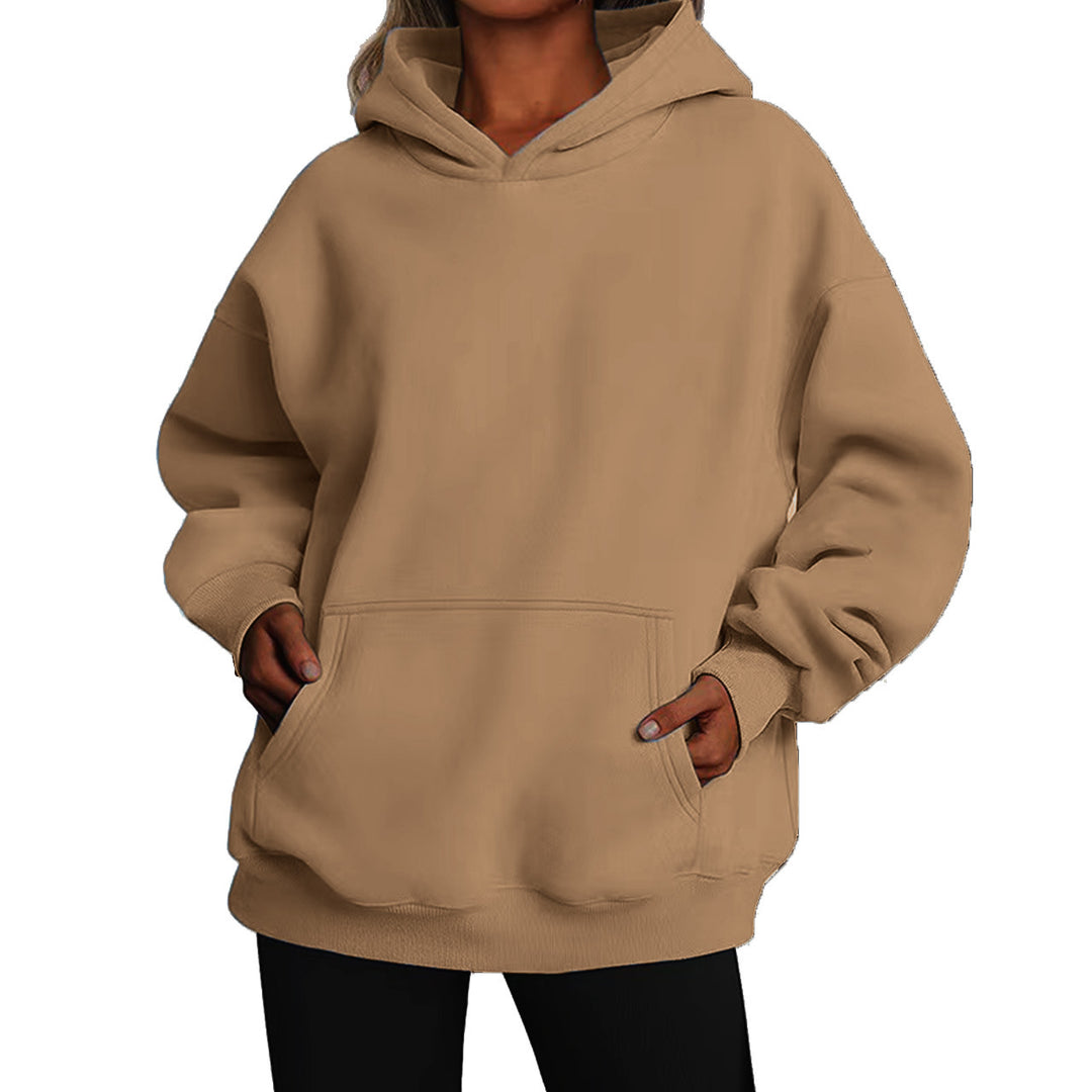 Damen nan Oversize-Kapuzenpullover mit Raglanärmeln, Kängurutasche und weichem Fleece-Innenfutter EB