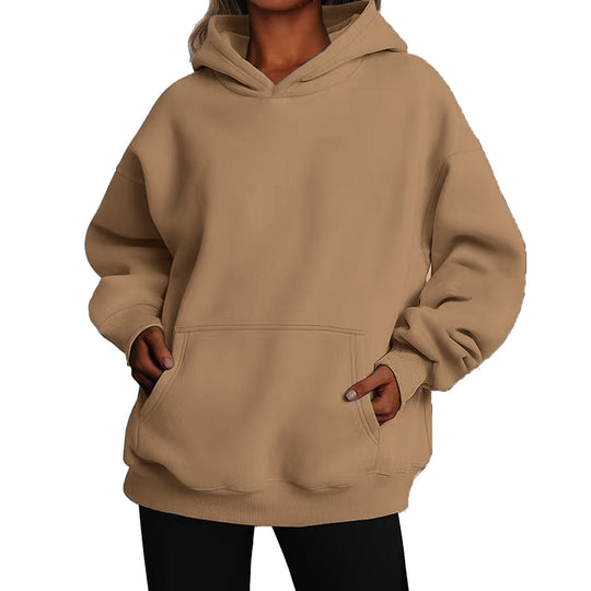 Damen nan Oversize-Kapuzenpullover mit Raglanärmeln, Kängurutasche und weichem Fleece-Innenfutter EB