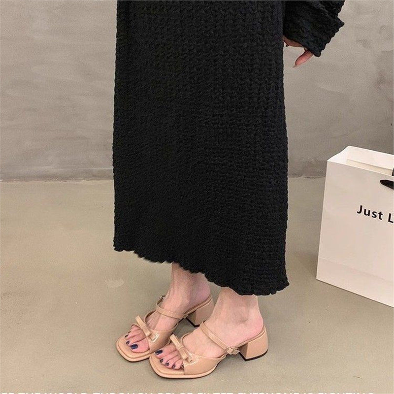 Damen bequeme Mules mit breitem Blockabsatz EB