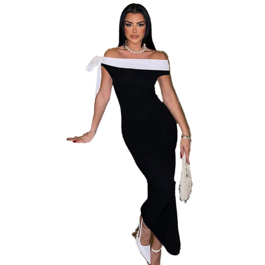 Damen Elegantes schulterfreies Maxikleid mit Schleifendetail EB