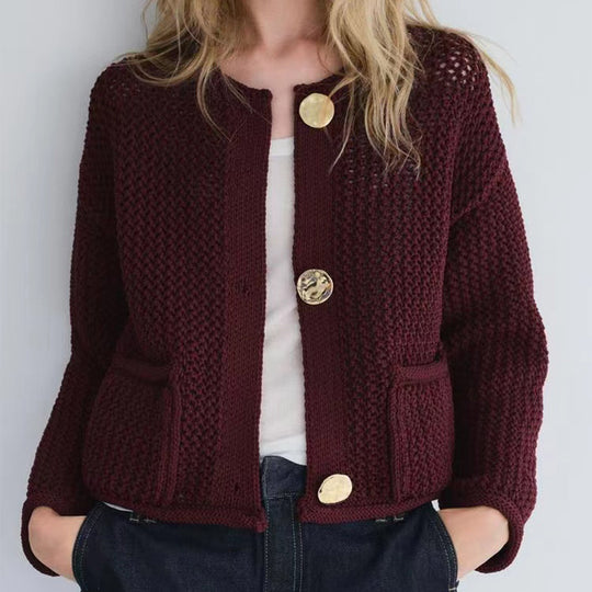 Damen Strickjacke mit großen Knöpfen und Taschen EB