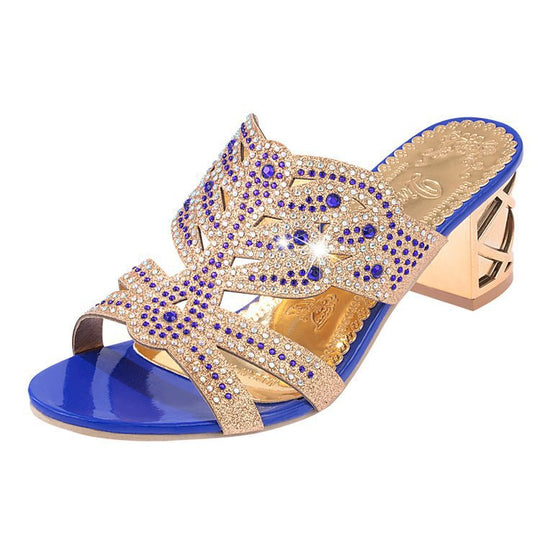 Damen elegante Sandaletten mit Glitzerakzenten und komfortablem Blockabsatz EB