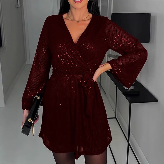 Damen Glitzerndes Abendkleid mit elegantem V-Ausschnitt EB