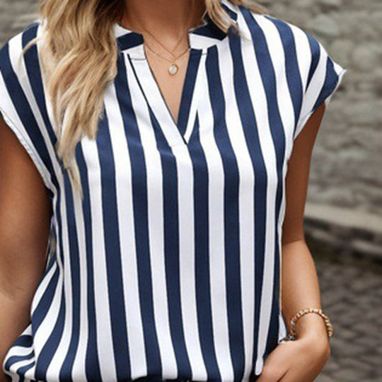 Damen Freizeit Blusenshirt im modernen Streifen-Design mit elegantem V-Ausschnitt Heidi-Mode