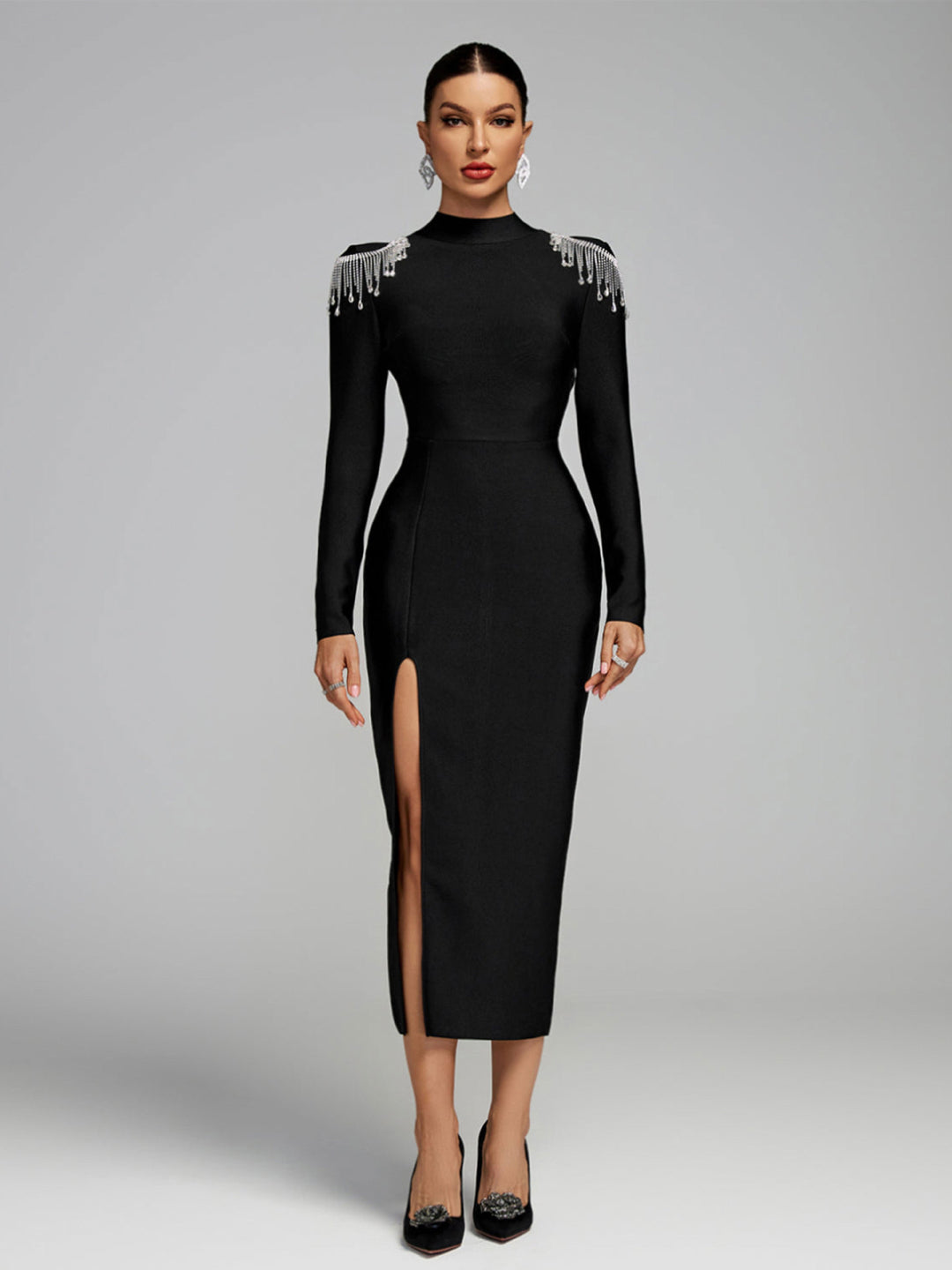 Damen Elegantes Abendkleid mit funkelnden Schulterdetails und figurbetontem Schnitt EB