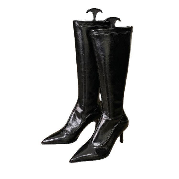 Damen elegante Overknee-Stiefel aus hochwertigem mit spitzem Absatz EB