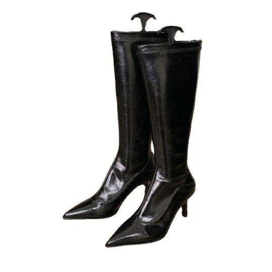 Damen elegante Overknee-Stiefel aus hochwertigem mit spitzem Absatz EB