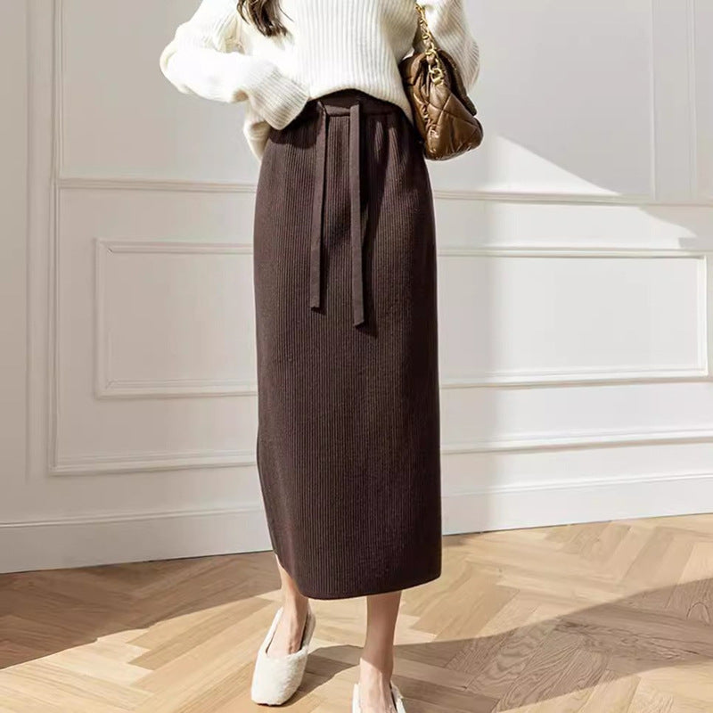 Damen Midi-Rock mit Taillenschnürung und geripptem Design EB