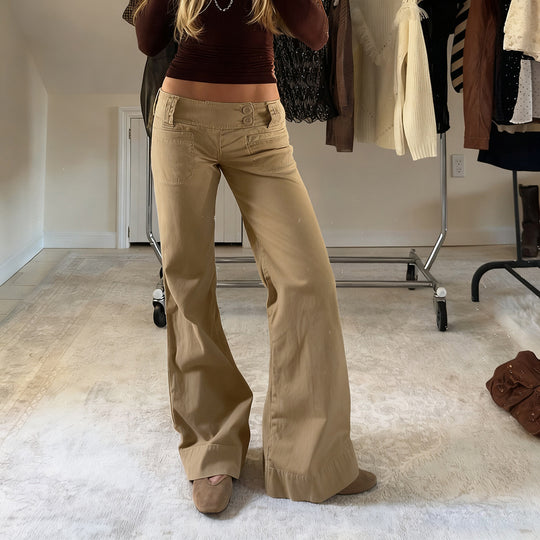 Damen nan Highwaist Schlaghose mit weitem Bein, hohem Bund und Gürtelschlaufen EB