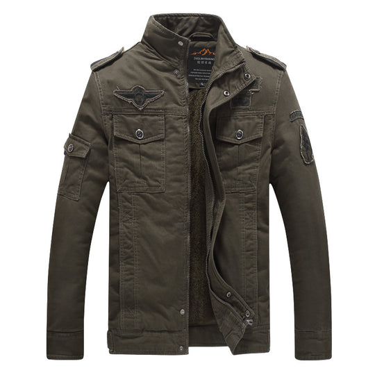 Herren Canvas-Fieldjacke mit Sherpa-Innenfutter, Utility-Taschen und Stehkragen EB