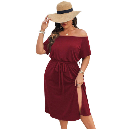 Damen Off-Shoulder Maxikleid mit eleganter Drapierung und seitlichem Schlitz EB