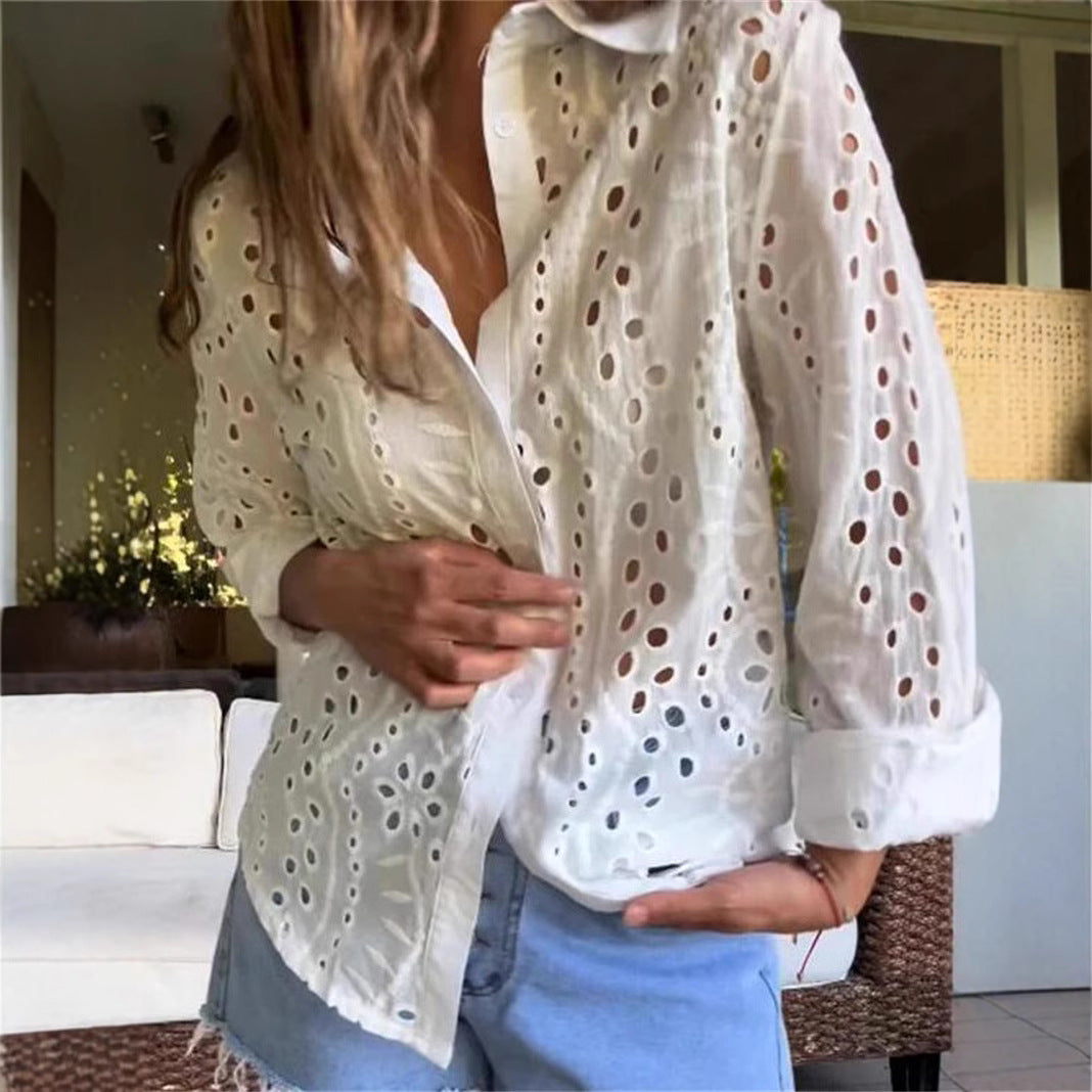 Damen elegante Bluse mit Durchbrüchsen EB