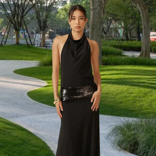 Damen Elegantes Abendkleid mit schimmerndem Gürtel EB