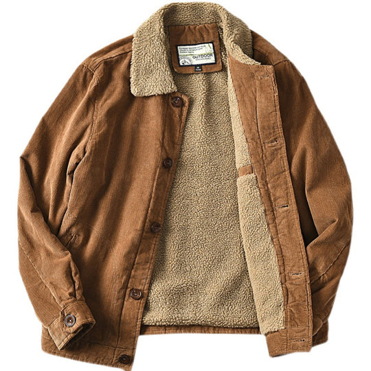 Herren nan gefütterte Cordjacke mit Teddykragen, Knopfleiste und aufgesetzten Taschen EB