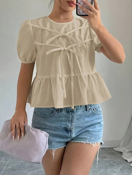 Damen Bluse mit Puffärmeln und verspieltem Rüschendesign EB