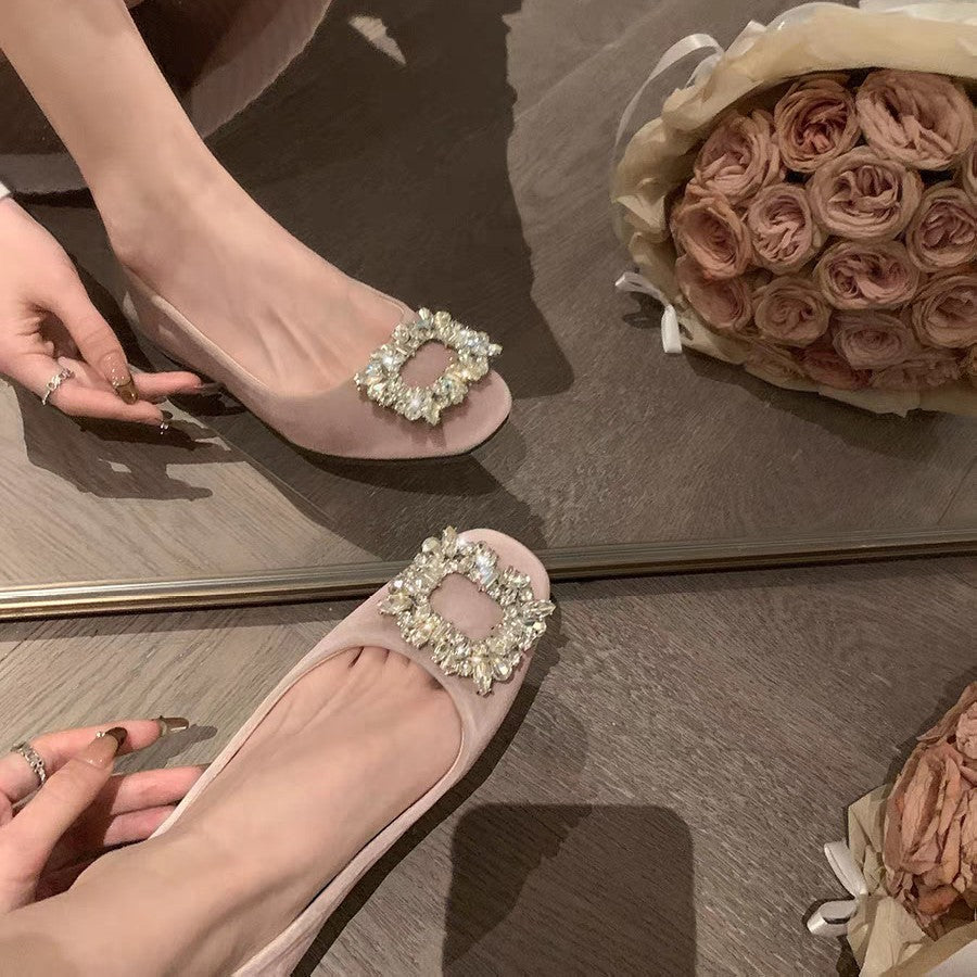 Damen Ballerina-Schuhe mit luxuriösem Strassbesatz und samtigem Obermaterial EB