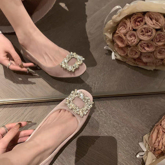 Damen Ballerina-Schuhe mit luxuriösem Strassbesatz und samtigem Obermaterial EB