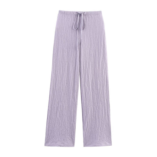 Damen nan leichte Crinkle-Loungebuxe mit weitem Bein und Tunnelzug EB