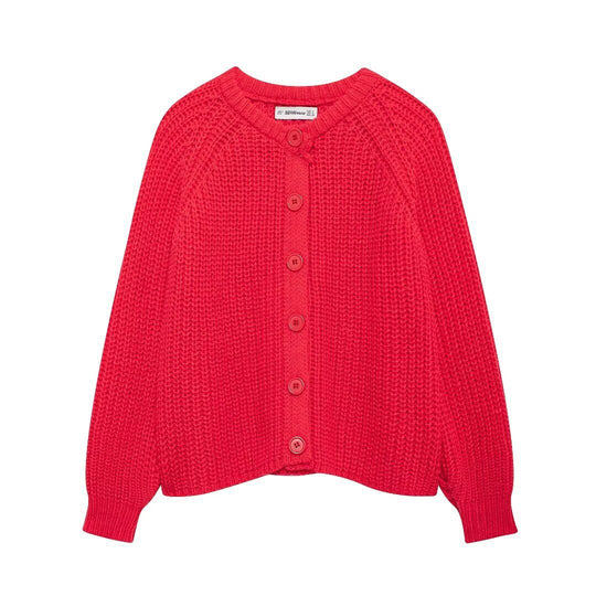Damen nan grob gestrickte Raglan-Cardigan mit Ballonärmeln und durchgehender Knopfleiste EB