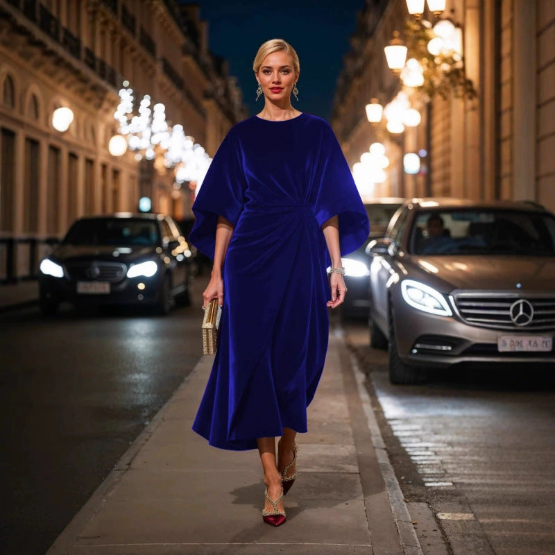 Damen Abendkleid im eleganten Samt-Design mit voluminösen Ärmeln und taillierter Silhouette EB