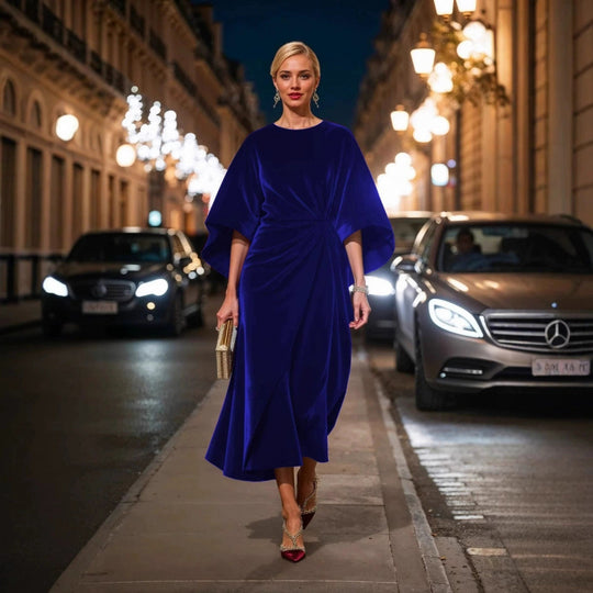 Damen Abendkleid im eleganten Samt-Design mit voluminösen Ärmeln und taillierter Silhouette EB