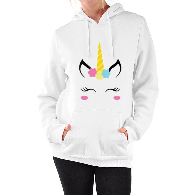 Damen Kapuzenpullover mit Einhorn-Dab-Print, Kängurutasche und weichem Baumwollmix EB